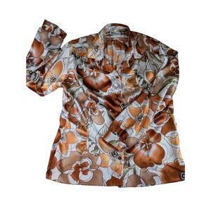 Vintage Retro 1970s Floral Disco  Psychedelic Mod Flower Blouse By All Hours